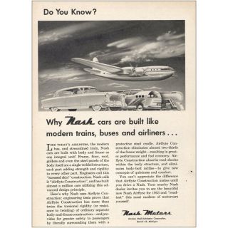 1953 Nash Motors: Built Like Modern Trains Buses And Airliners Vintage Print Ad