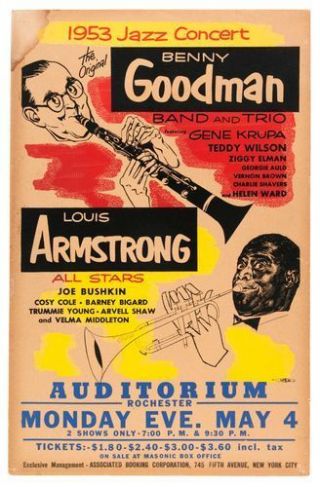 Vintage Louis Armstrong Benny Goodman Jazz Concert Poster Print A3/a4