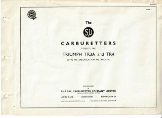 Vintage Su Carburettor Parts List Triumph Tr3a Tr4 H6