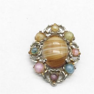 Vintage Ladies Costume Jewellery Amber Agate Glass Multi Coloured Pin Brooch
