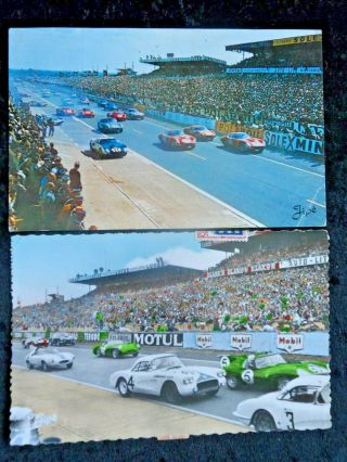 2 Vintage Postcards Of Le Mans Racetrack.  Posted 1953.