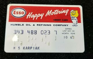 Vintage 1962 Esso Humble Oil And Refining Company Exxon Credit Card