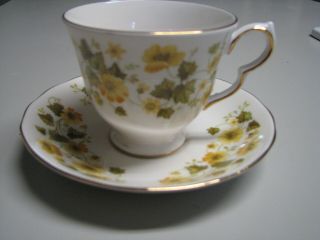 Vintage Queen Anne Tea Cup And Saucer With Yellow Flowers Bone China England