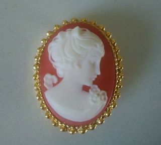 Vintage Cameo Portrait Brooch Of A Pretty Young Edwardian Lady