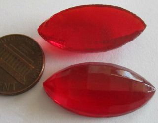 17 Vintage German Glass Giant Red Unfoiled Navette Stones 30mm X 15mm