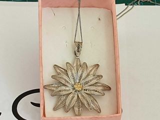 Vintage Sterling 925 Silver Filigree Flower Pendant,  925 Silver Chain Necklace