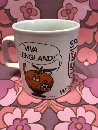 Vintage Football World Cup 1982,  Spain Mug By Kilncraft,  Orange.  ‘viva England’