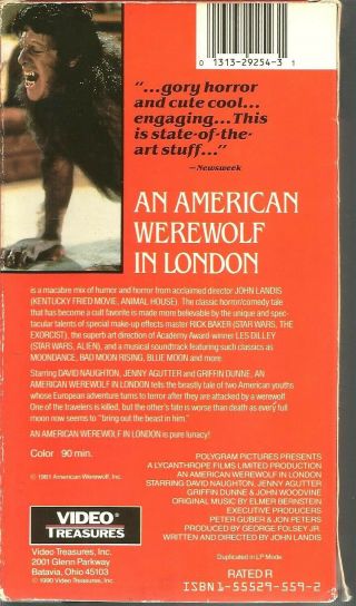 An American Werewolf in London VHS 1990 David Naughton Griffin Dunne Horror VTG 2