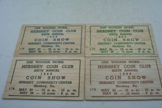 4 - Vintage 1968 Hershey,  Pa Coin Club Wood Veneer Wooden Nickels
