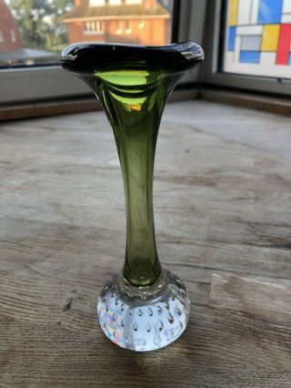 Aseda Vintage Swedish Green Glass Jack In The Pulpit/bone Vase