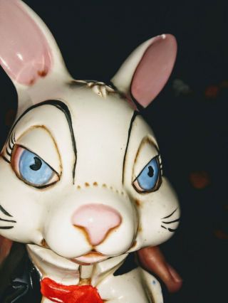 1969 Vintage Handmade Ceramic White Rabbit Alice In Wonderland 9 inches tall 5