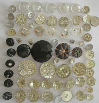 65 Vintage German Glass Assorted Round Buttons 9mm - 38mm