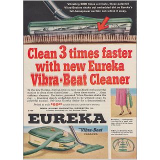 1959 Eureka Vacuum: Vibra Beat Cleaner Vintage Print Ad