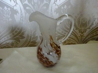 Vintage Retro Art Glass Murano? Brown & White Swirled Small Decorative Jug 15cm