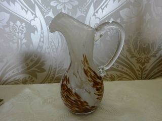 Vintage retro art Glass Murano? Brown & White Swirled Small Decorative Jug 15cm 3