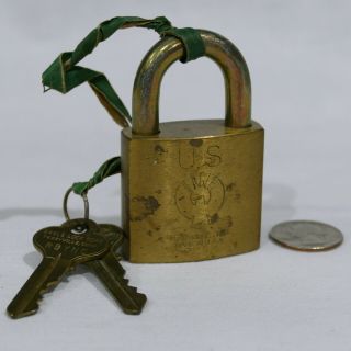 Vintage Brass Us Eagle Padlock Eagle Lock W/ 2 Keys Terryville Conn.  Usa