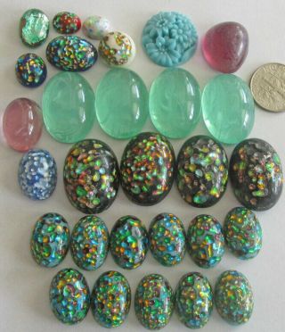 29 Vintage Japanese Glass Assorted Stones 9mm - 24mm