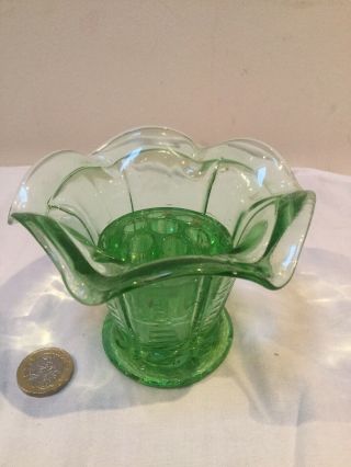 Vintage Davidson Small Green Glass Posy Vase/bowl & Glass Flower Block