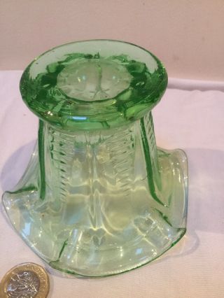 VINTAGE DAVIDSON SMALL GREEN GLASS POSY VASE/BOWL & GLASS FLOWER BLOCK 4