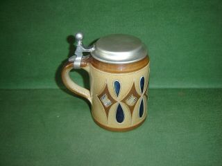 Vintage Gerz German Handarbeit Beer Stein With Hinged 93 Zinn Lid Tankard Mug