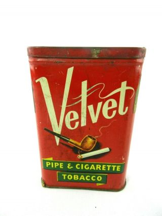 Vintage Velvet Pipe And Cigarette Smoking Tobacco Advertising Pocket Tin / Can