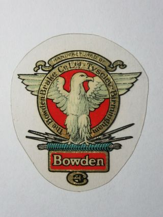 122 Bowden Brake Co Tyscley Birmingham Vintage Bicycle Decal Transfer Badge