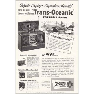 1950 Zenith Trans - Oceanic Portable Radio: Outpulls Vintage Print Ad
