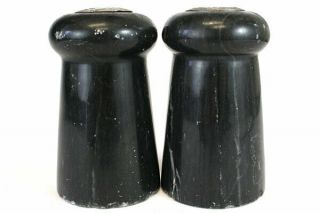 Set Of Vintage Black And White Marble Salt And Pepper Shakers (as - Is)