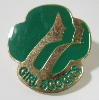 Vintage Girl Scouts Green Enamel & Gold Tone Lapel Pin 1980 D Gsusa