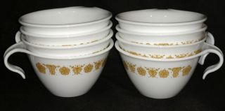 Vintage Corelle Corning Butterfly Gold Hook Handle Stackable Mugs Set Of 8