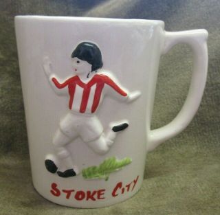 Vintage Blue John Pottery Embossed Stoke City Fc Handpainted Football Mug