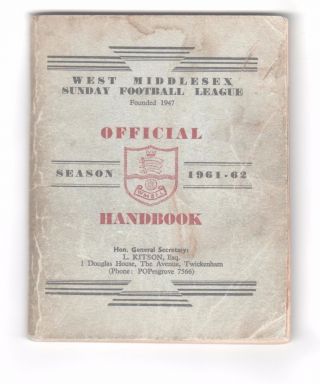 Vintage Handbook West Middlesex Sunday Football League 1961/62 Fixtures Etc