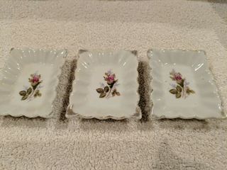 Set Of 3 Vintage Small Plates Gold Rim Flower Japan Teabag Rest Trinket Dish