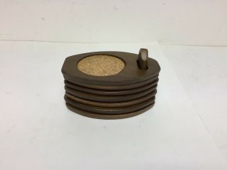 Vintage Hellerware Wood & Cork Coaster Set Made In Taiwan