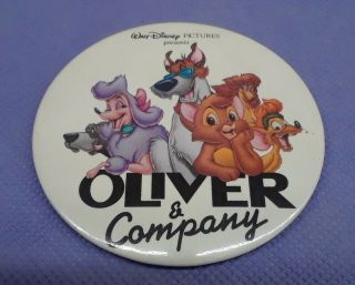 Vintage Large 3 " Disney Pin Oliver & Company Button,  Movie Pin