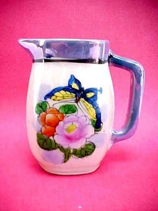Vintage 4 " Hand Painted Floral Butterfly Lusterware Cream Pitcher Japan