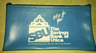 Vintage Sbu Savings Bank Of Utica Ny Money Deposit Bag Zipper Pouch Banking