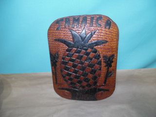 Vintage 1960s Jamaica Carved Wood Pineapple Plaque Wall Art Jamaican Caribbean