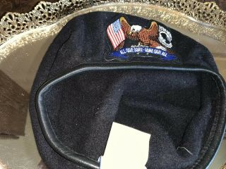 Vintage Us Military Black Wool Beret With Insignia Patch