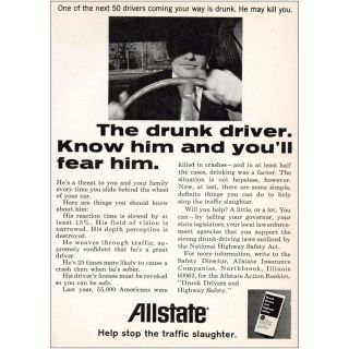 1969 Allstate Insurance: The Drunk Driver Vintage Print Ad