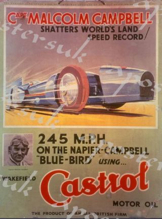Vintage Malcolm Campbell Bluebird Castrol Oil Advertisement Poster A3/a4 Print
