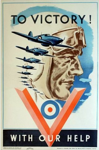Vintage 2nd World War V For Victory Raf Poster A3 Print