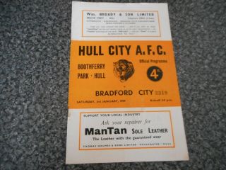 Hull City V Bradford City 1958/9 January 3rd Vintage Post