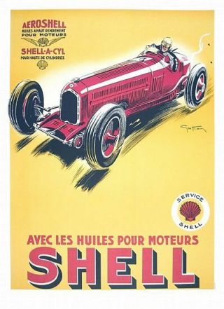 Vintage French Shell Motor Oil Advertisement Poster A3 Print