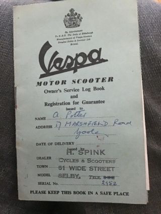 Old Vintage 1960s Vespa Scooter Owners Service Log Book Garage Repair Charges