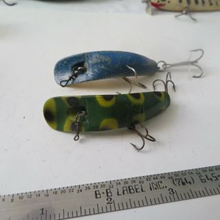 Fishing Lure 2 Vintage Helin X4 Flat Fish Blue And Frog Green