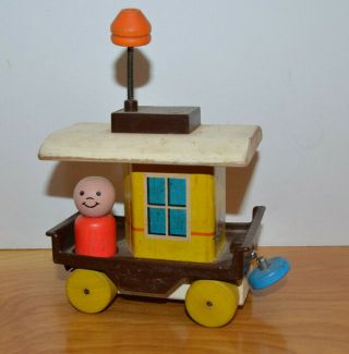 Vintage Fisher Price Little People Wooden Train Caboose Car 1964