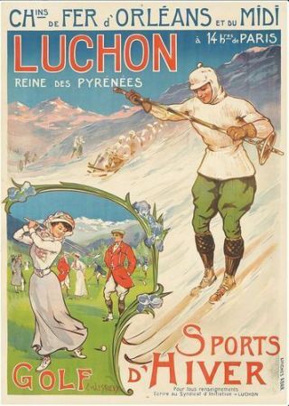 Vintage Luchon French Pyrenees Winter Sports And Golf Poster Print A3/a4