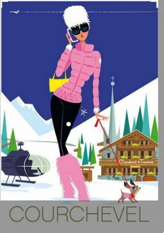 Vintage French Courchevel Winter Sports Tourism Poster Print A3/a4