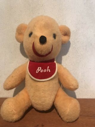Vintage Walt Disney Productions Winnie The Pooh Bear Plush Red Bib 10”